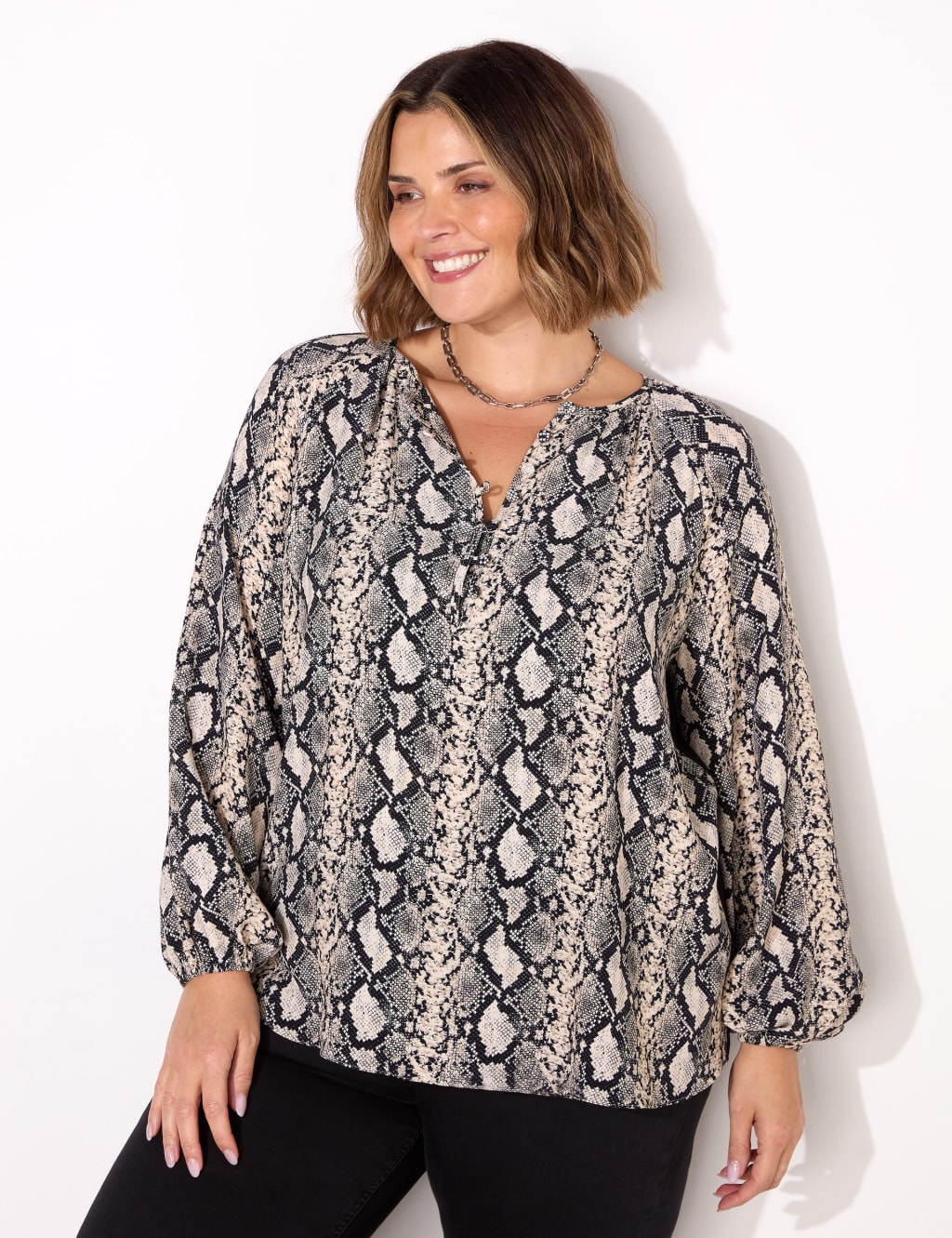 Animal Print V-Neck Button Through Blouse