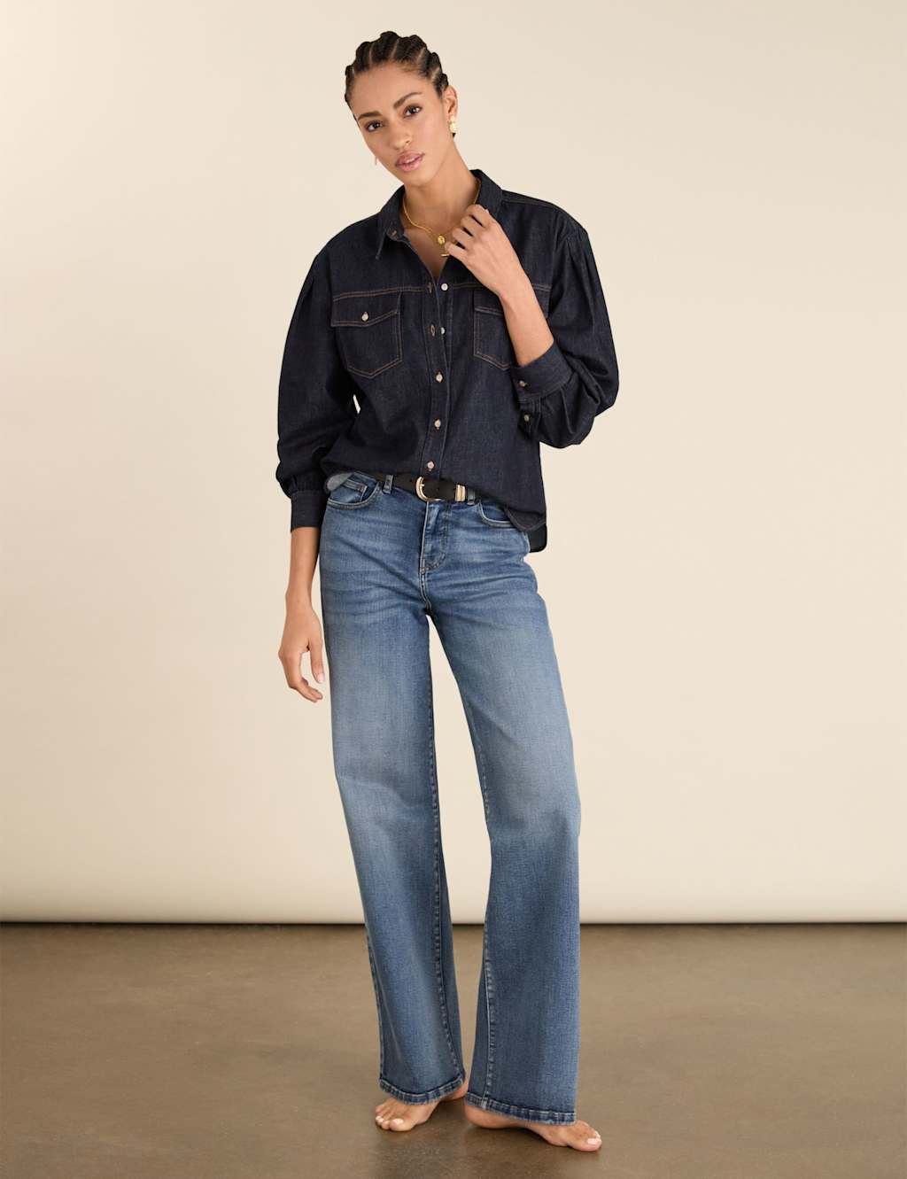 Baukjen Women's Stretch High Waisted Wide Leg Jeans - 10 - Indigo - Available at M&S