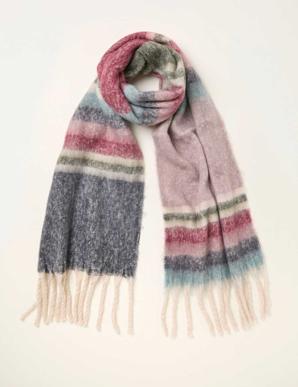 FatFace Striped Tassel Scarf Pink Mix