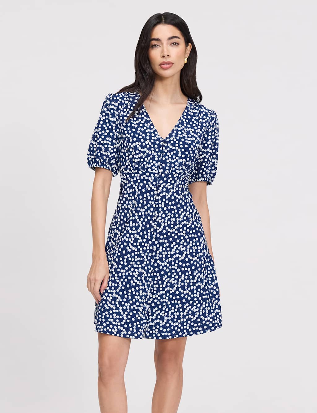 Finery London Women's Printed V-Neck Mini Tea Dress - 12 - Navy Mix - Available at M&S