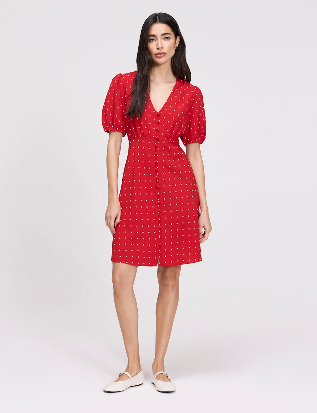 Finery London Women's Polka Dot V-Neck Mini Tea Dress - 10 - Red Mix - Available at M&S
