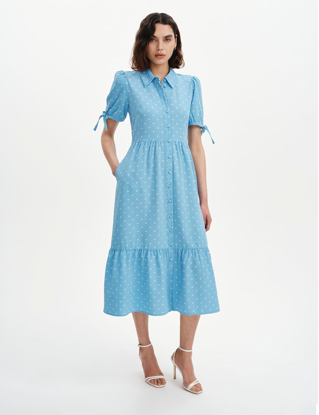 Finery London Women's Printed Midi Tiered Shirt Dress - 14 - Blue Mix - Available at M&S