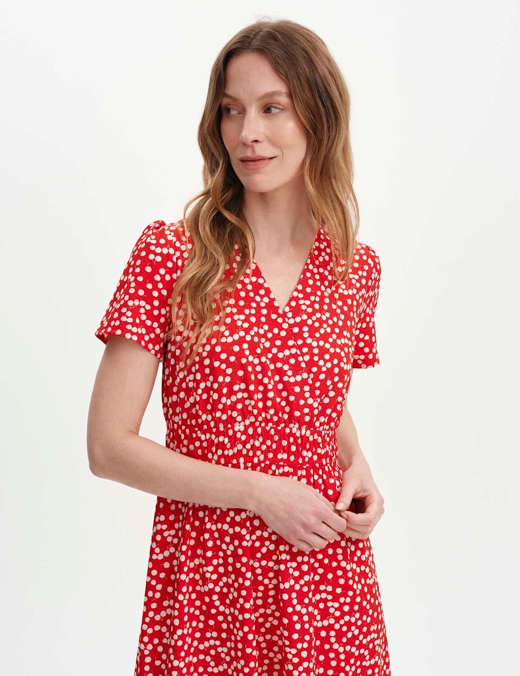 Finery London Women's Printed V-Neck Midi Tea Dress - 10 - Red Mix - Available at M&S