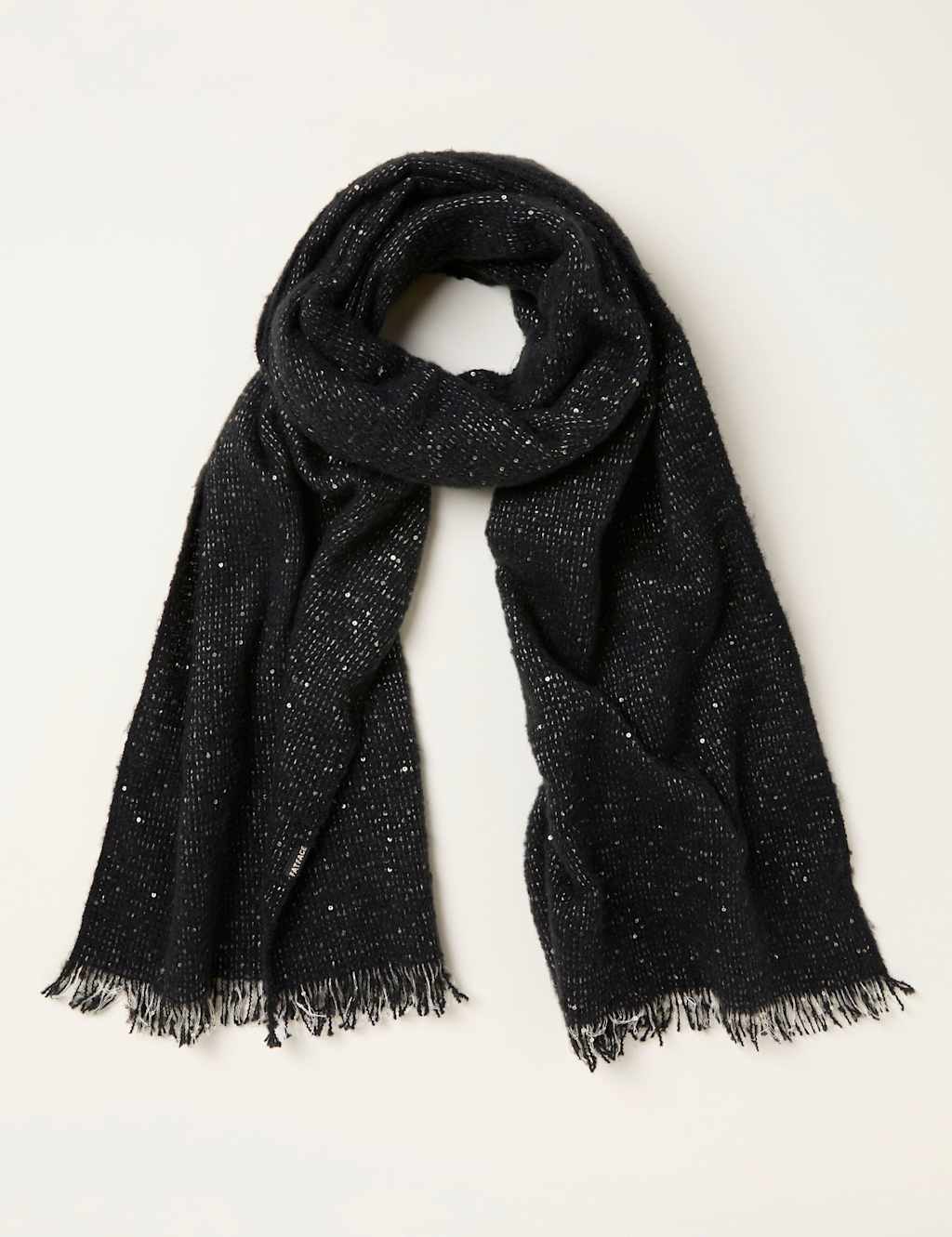 FatFace Sparkle Fringed Scarf Black Mix