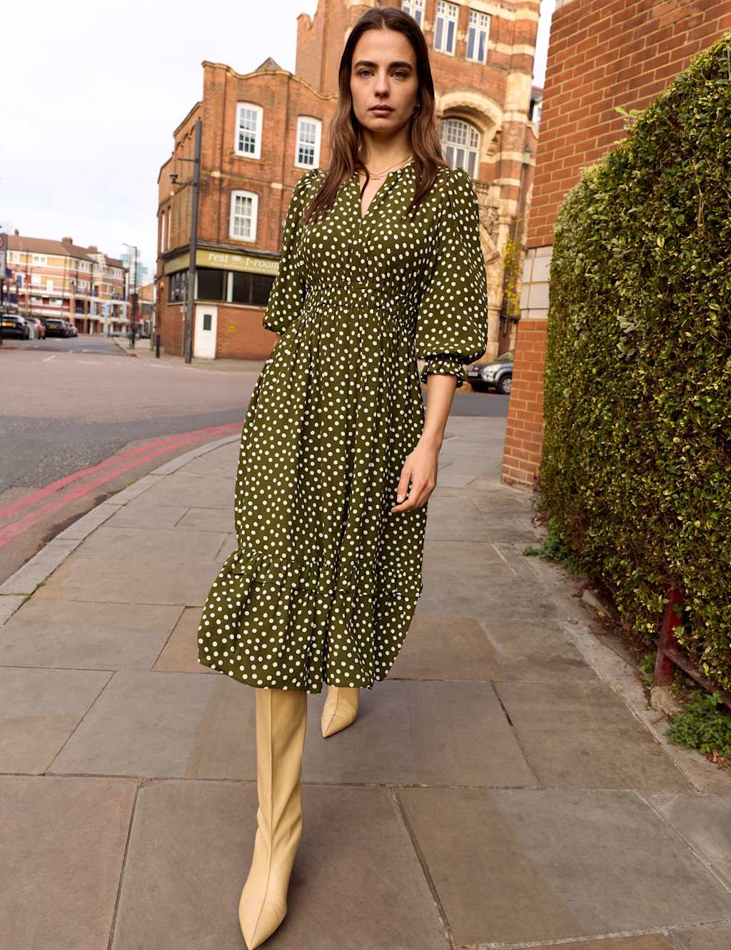 Baukjen Women's Animal Print Midi Skater Dress - 12 - Olive - Available at M&S