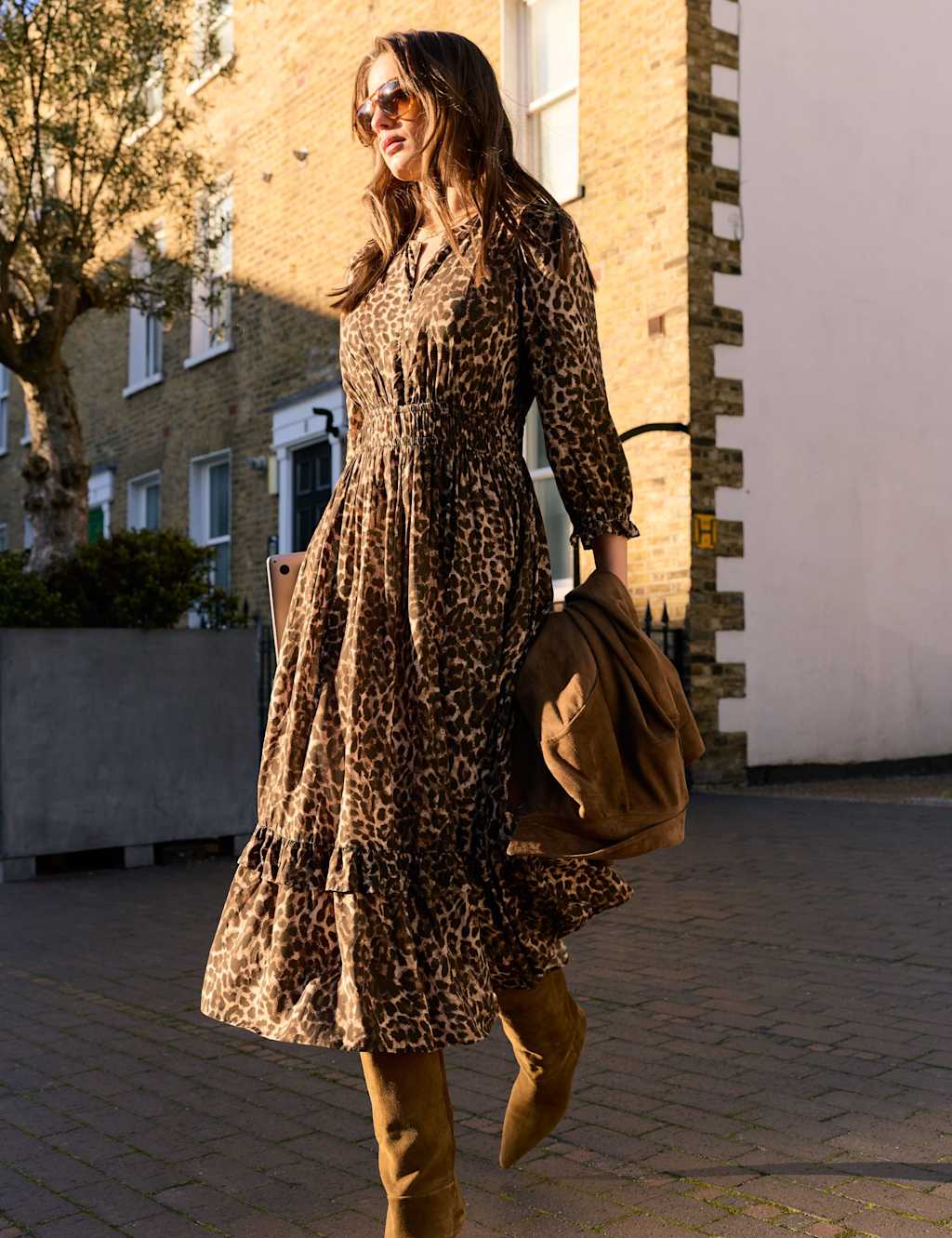 Baukjen Women's Animal Print Midi Skater Dress - 12 - Camel - Available at M&S