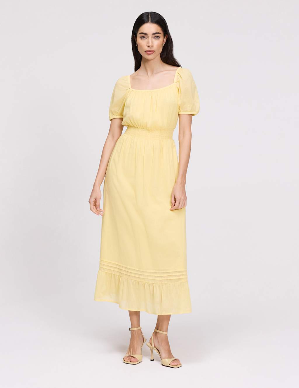 Finery London Women's Pure Cotton Square Neck Midi Smock Dress - 14 - Yellow - Available at M&S
