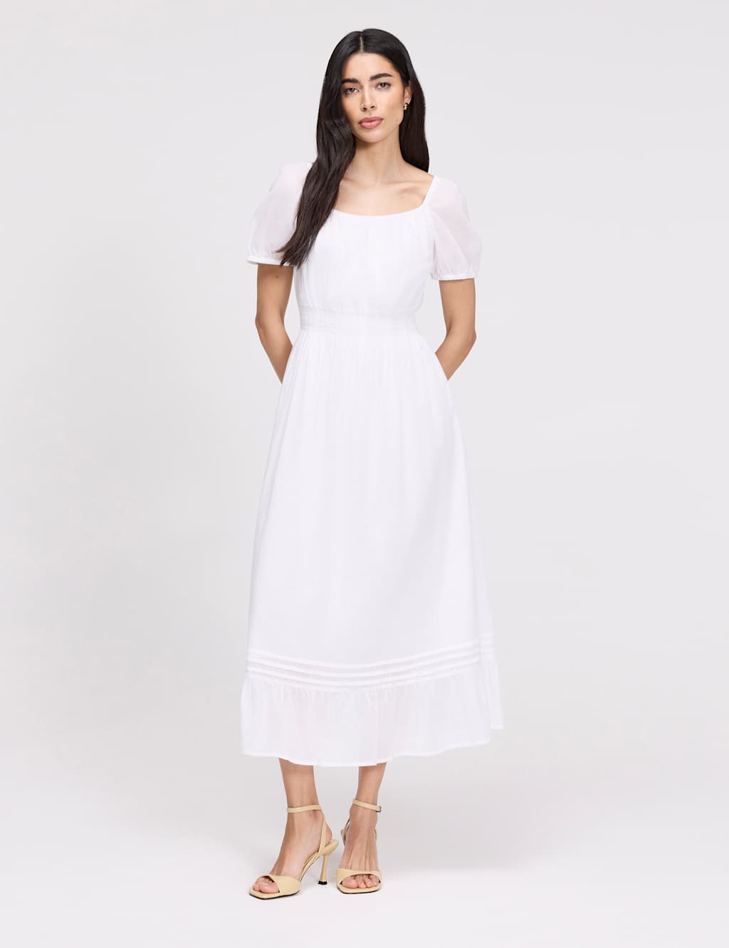 Finery London Women's Pure Cotton Square Neck Midi Smock Dress - 20 - White - Available at M&S