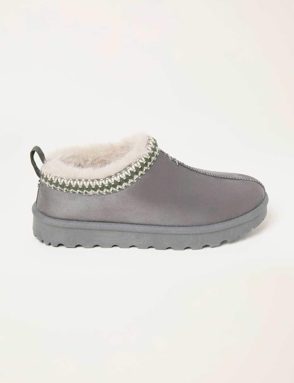 FatFace Suede Faux Fur Lined Mule Slippers Grey Mix