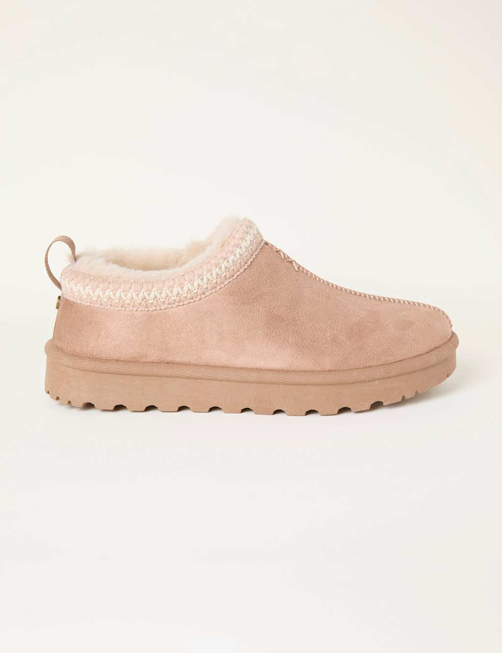 FatFace Suede Faux Fur Lined Mule Slippers Natural Mix