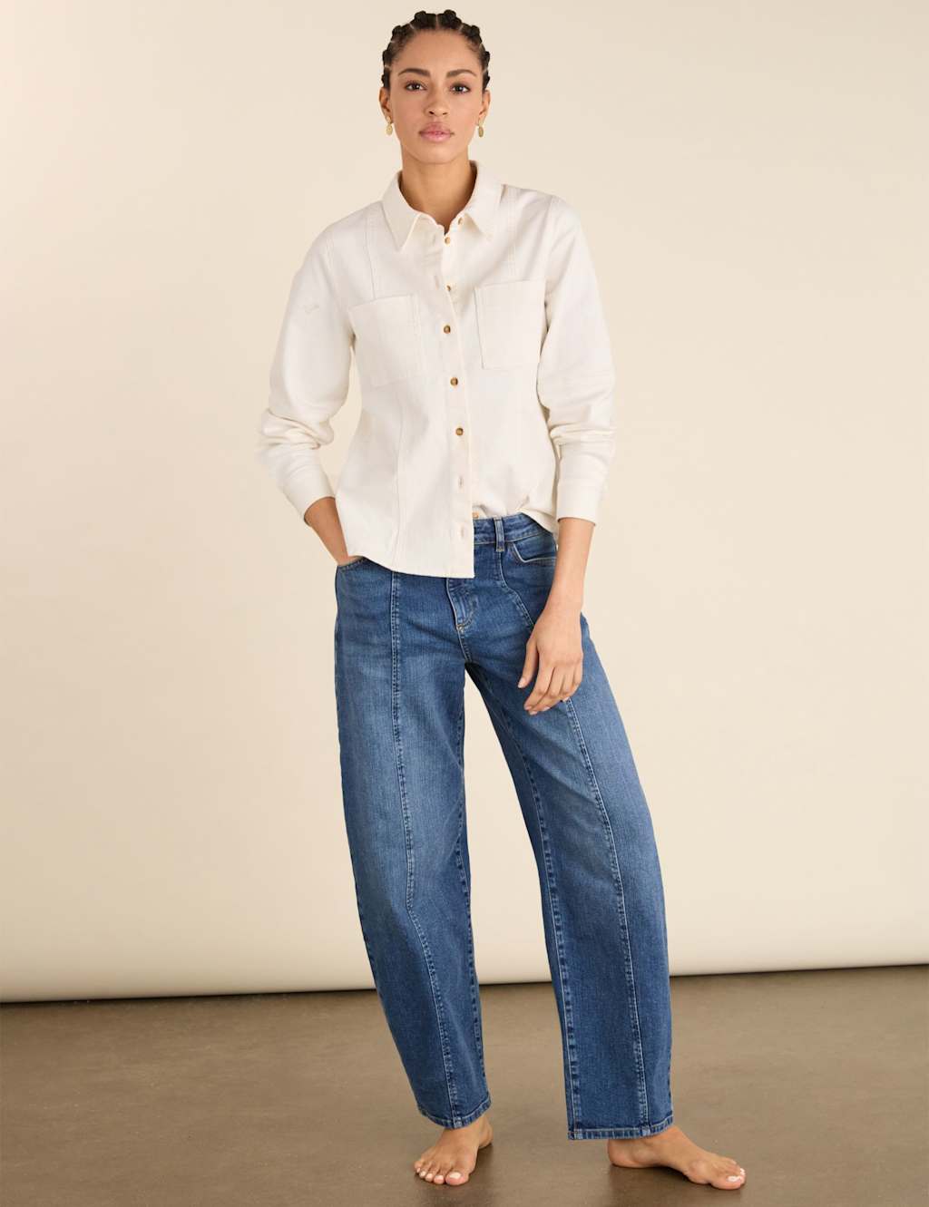 Baukjen Women's High Waisted Barrel Leg Jeans - 10 - Indigo - Available at M&S