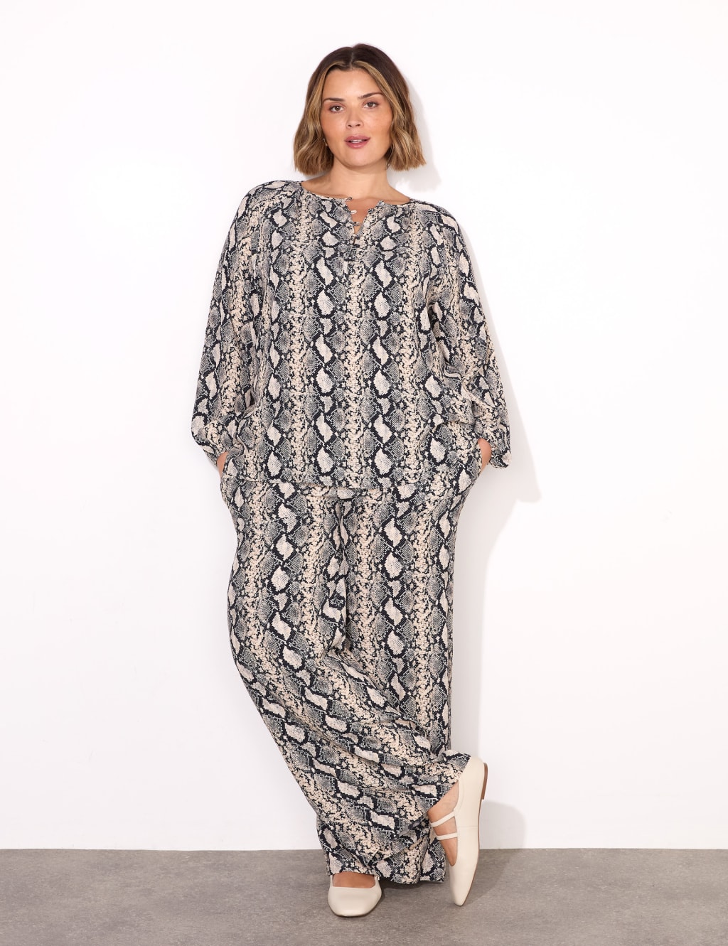 Animal Print Drawstring Wide Leg Trousers