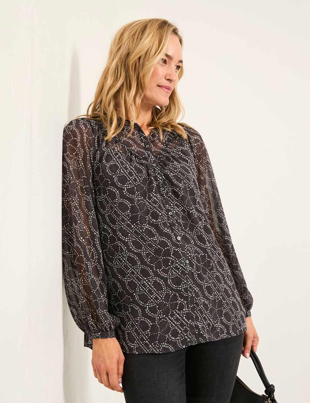 FatFace Floral Collared Blouse Grey Mix