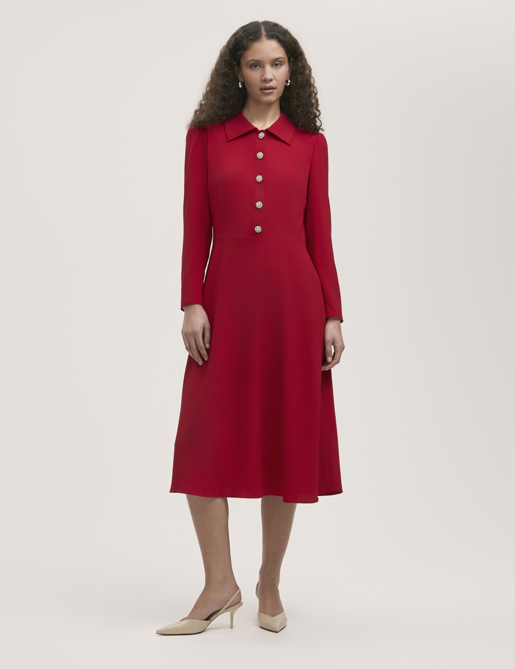 Crepe Textured Midi Shirt Dress
