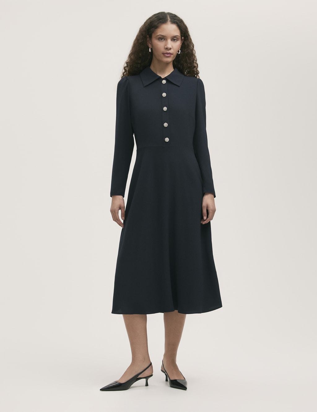 Crepe Textured Midi Shirt Dress