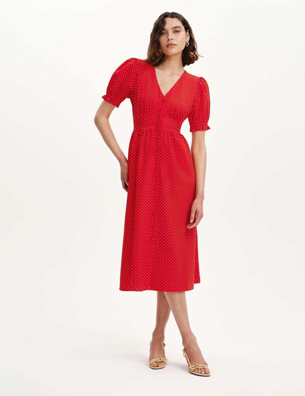 Finery London Women's Printed V-Neck Midi Tea Dress - 16 - Red Mix - Available at M&S