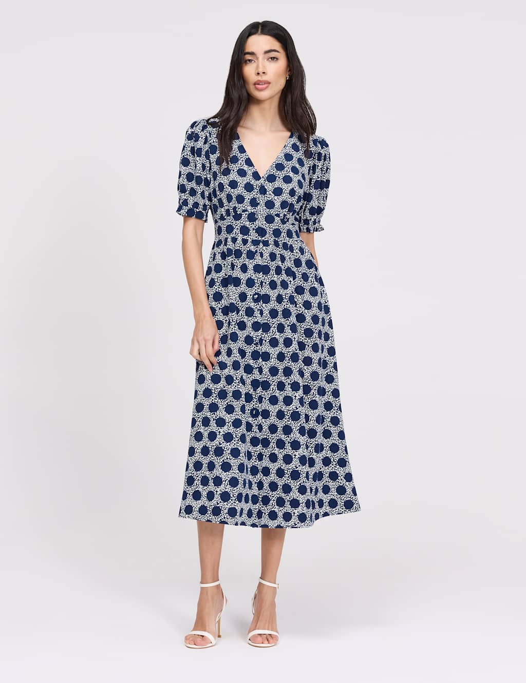 Finery London Women's Printed V-Neck Midi Tea Dress - 18 - Navy Mix - Available at M&S