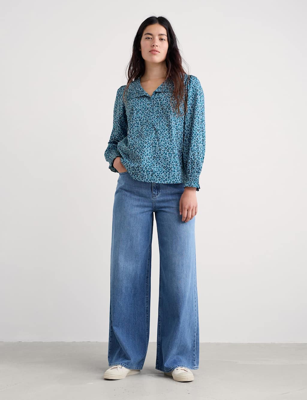 Seasalt Cornwall Women's Pure Cotton Floral V-Neck Collared Blouse - 12 - Blue Mix - Available at M&S