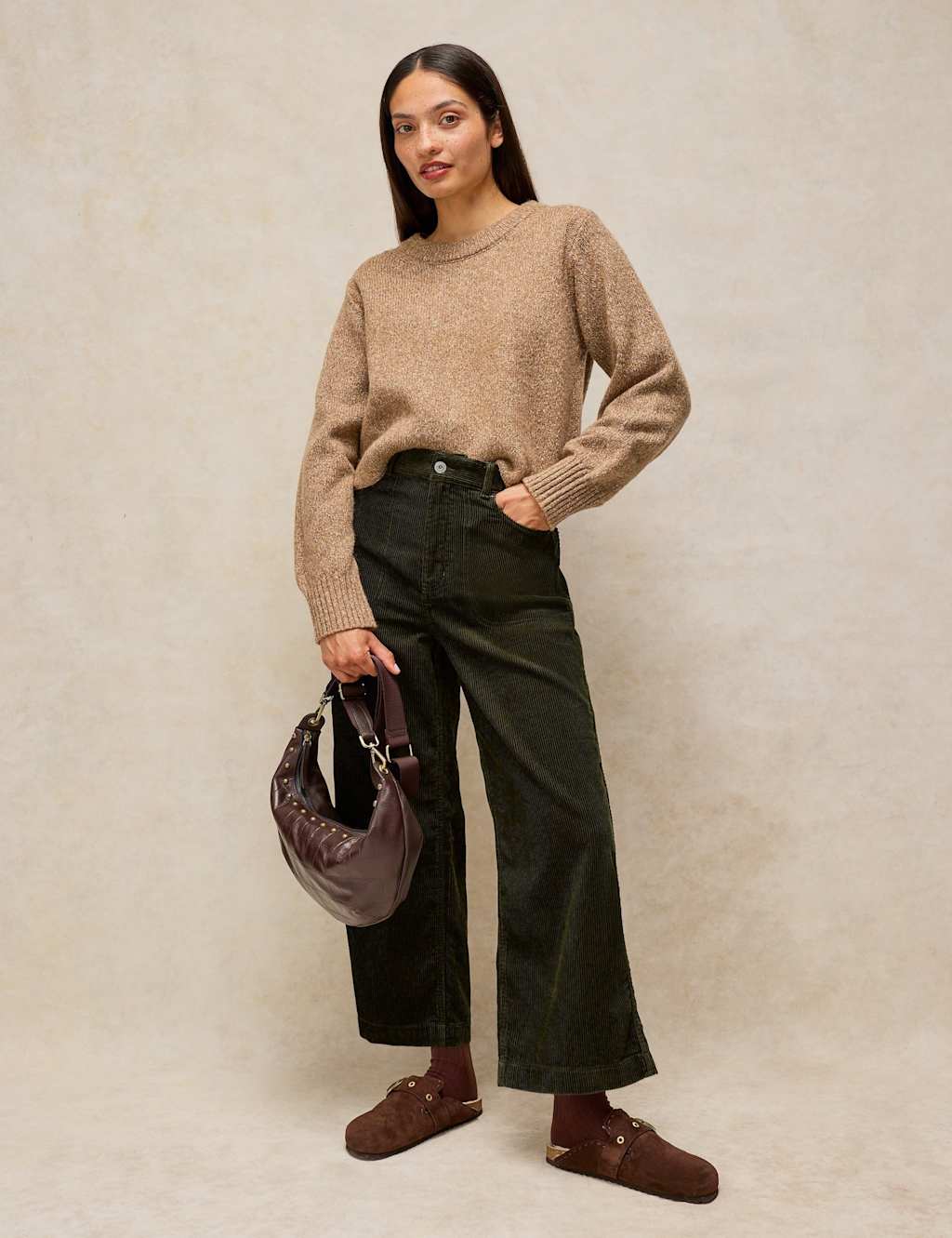White Stuff Women's Cord Wide Leg Cropped Trousers - 14 - Green - Available at M&S