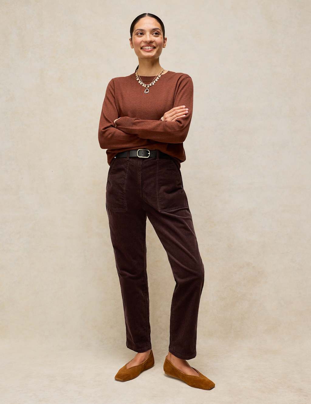 White Stuff Women's Cord Tapered Trousers - 12 - Brown - Available at M&S