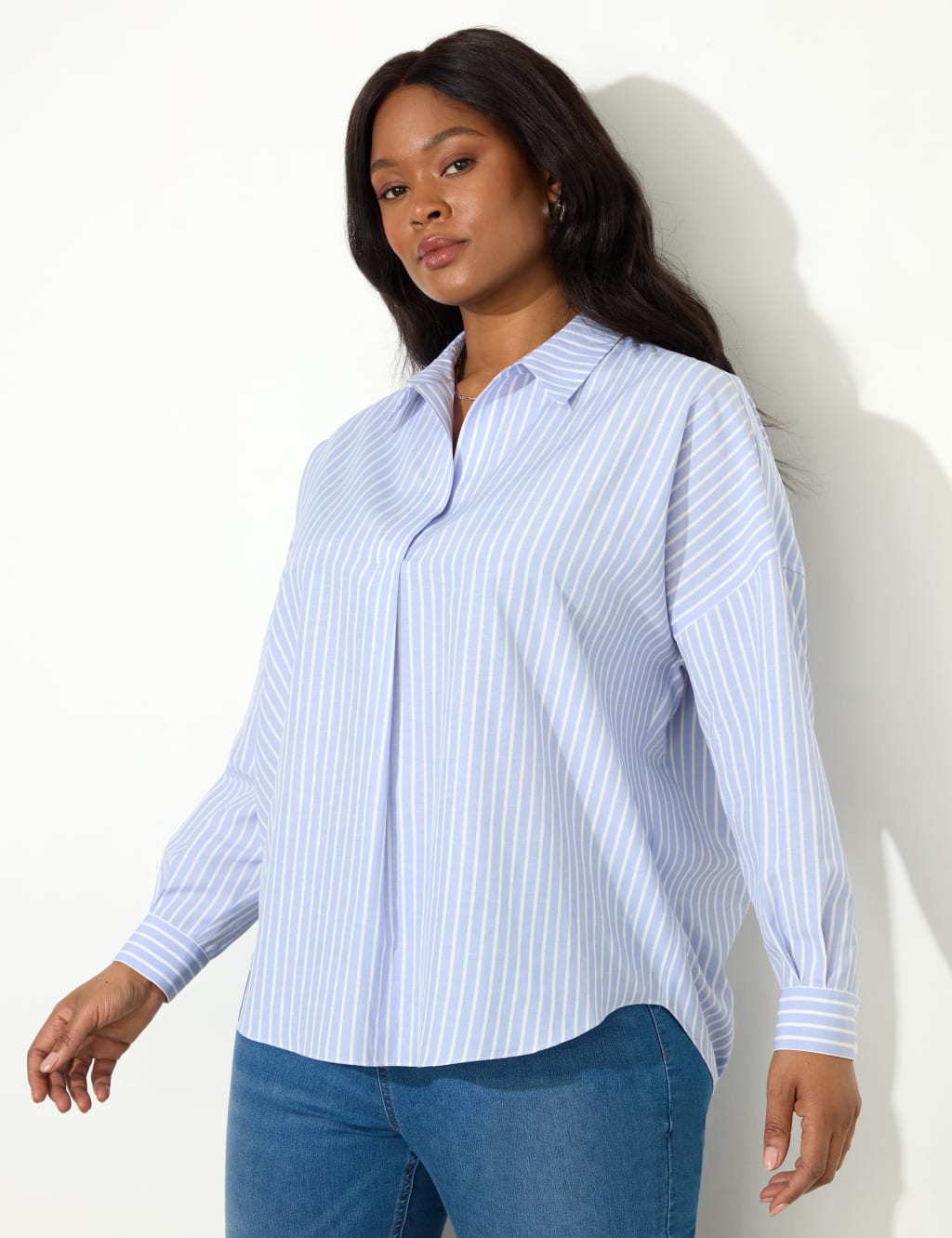 Cotton Blend Striped Button Detail Shirt