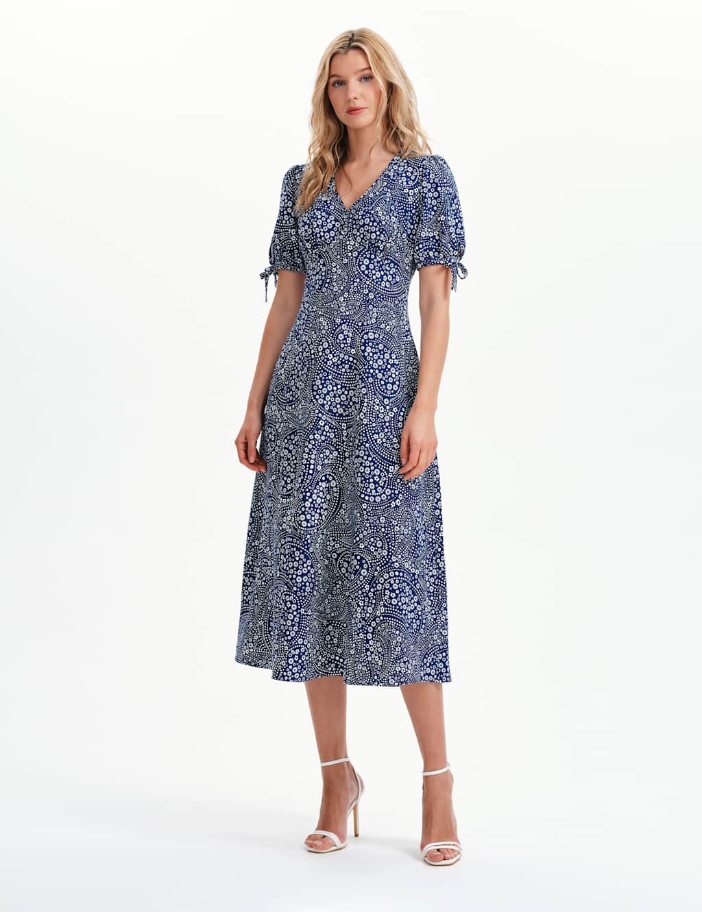 Finery London Women's Printed V-Neck Midi Tea Dress - 18 - Navy Mix - Available at M&S
