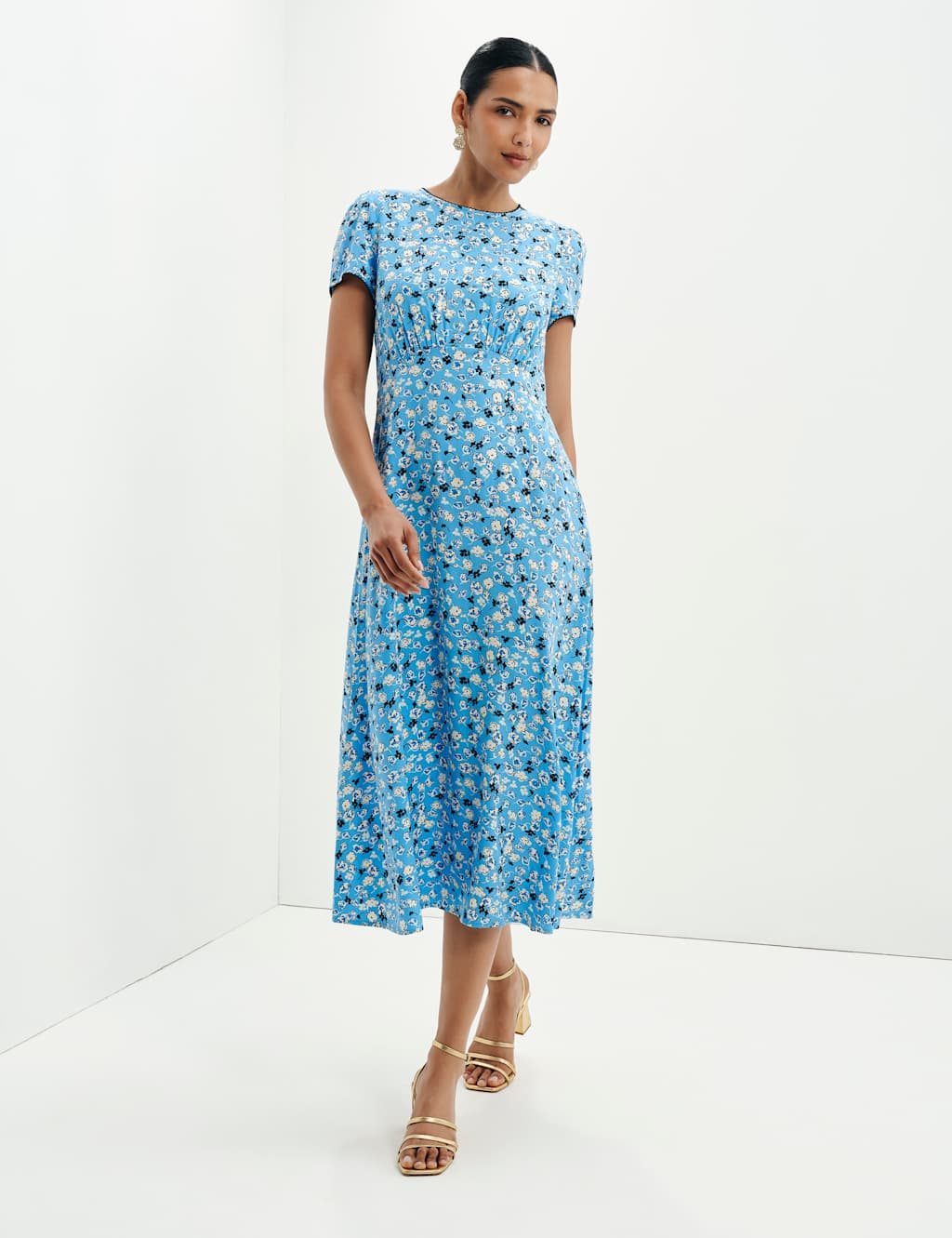 Finery London Women's Ditsy Floral Midi Waisted Dress - 16 - Blue Mix - Available at M&S