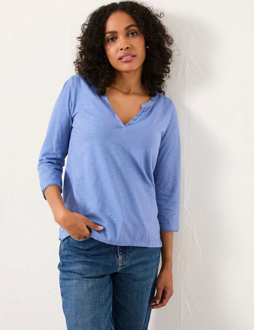 FatFace Pure Cotton Notch Neck T-Shirt Blue