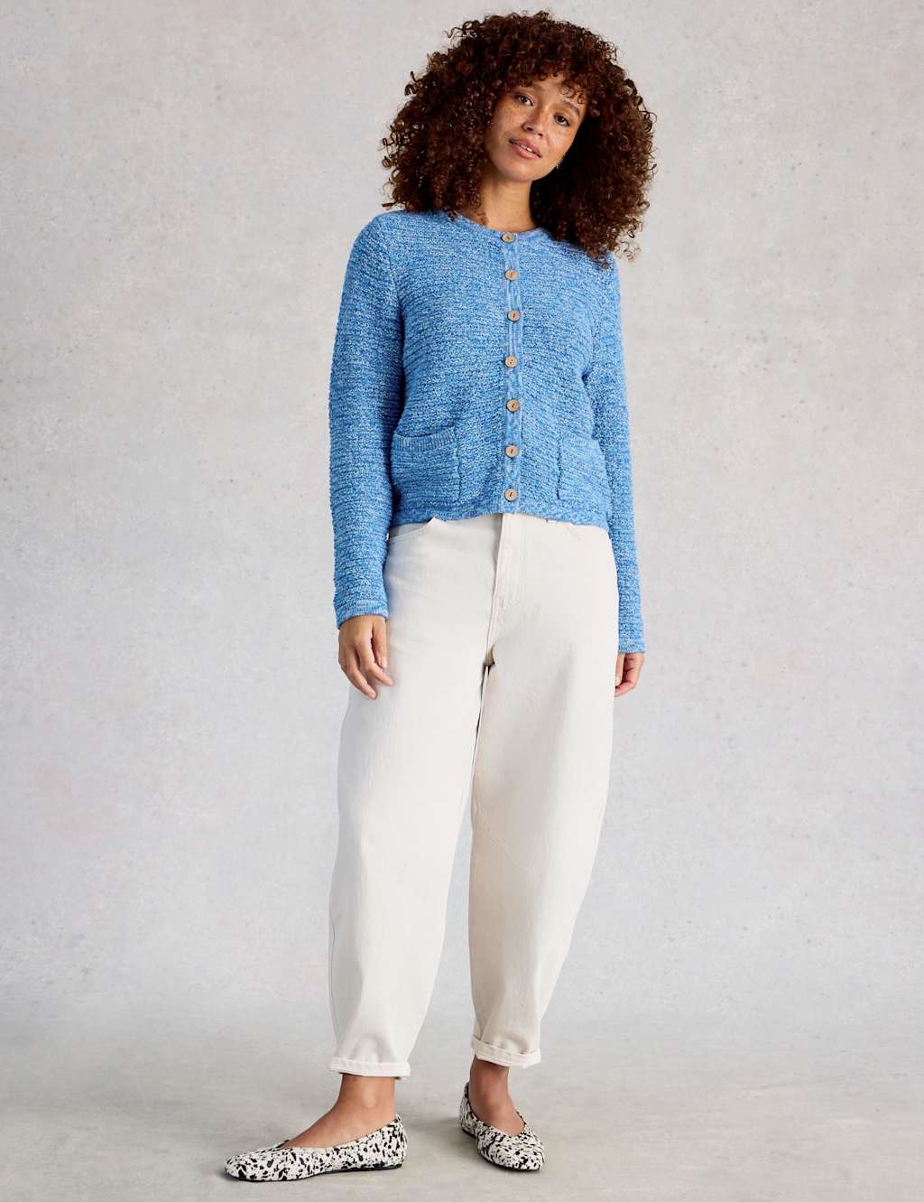 White Stuff Women's Pure Cotton Textured Button Front Cardigan - 14 - Blue Mix - Available at M&S