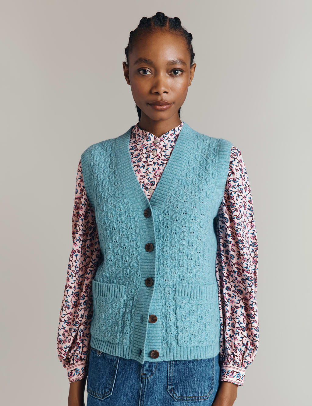 Wool Rich Textured Knitted Vest