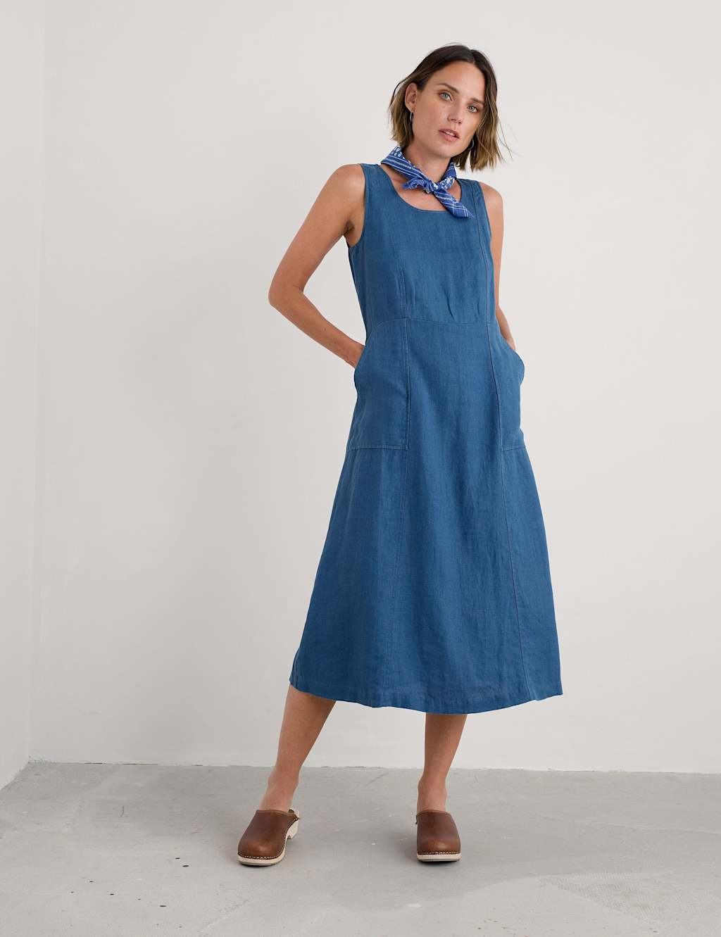Pure Linen Midi Relaxed Waisted Dress