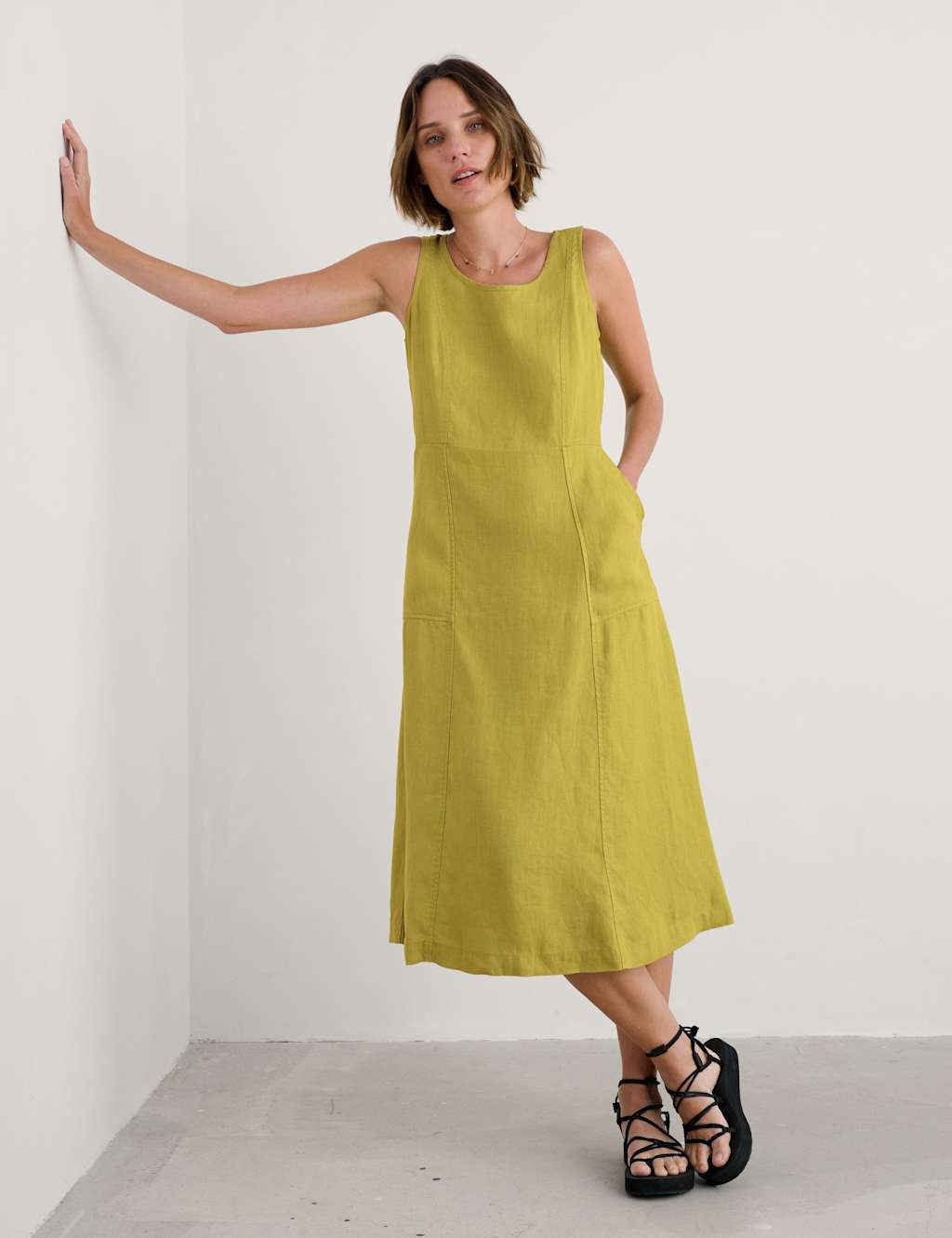 Pure Linen Midi Relaxed Waisted Dress