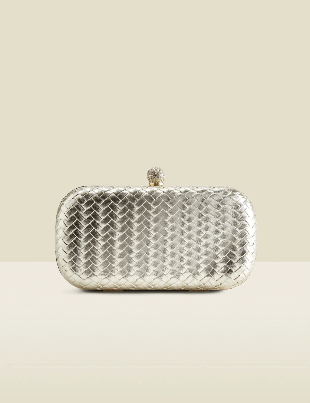 SOSANDAR Metallic Woven Clutch Bag Gold