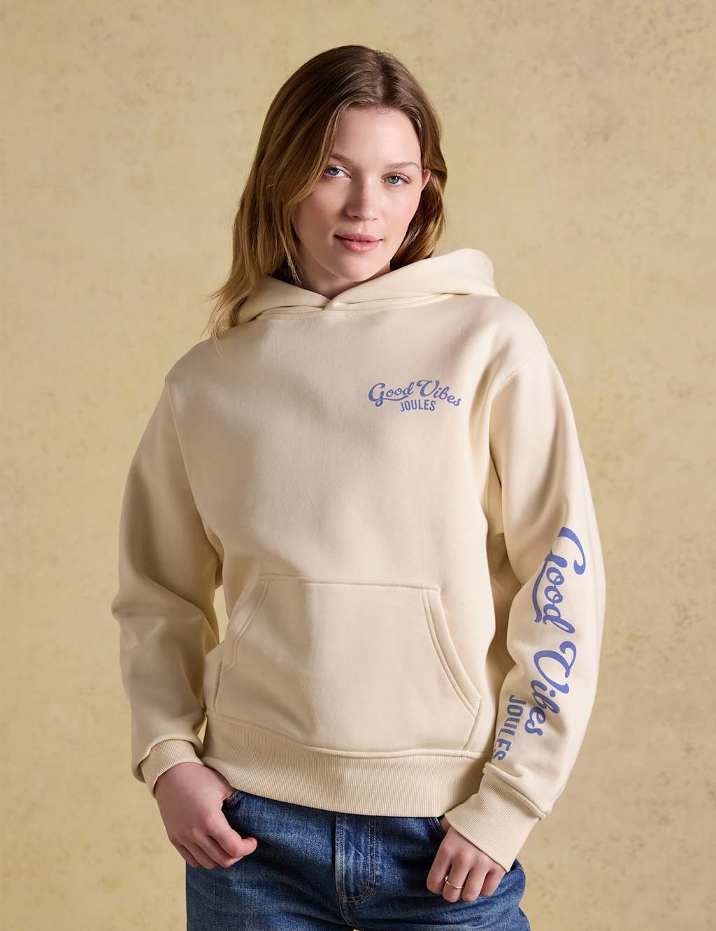 Joules Women's Cotton Rich Beach Graphic Oversized Hoodie - Extra Small - Cream Mix - Available at M&S