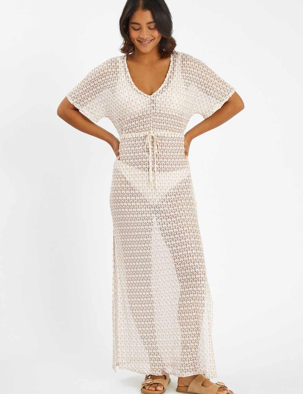 ACCESSORIZE Metallic Knitted V-Neck Maxi Kaftan Gold