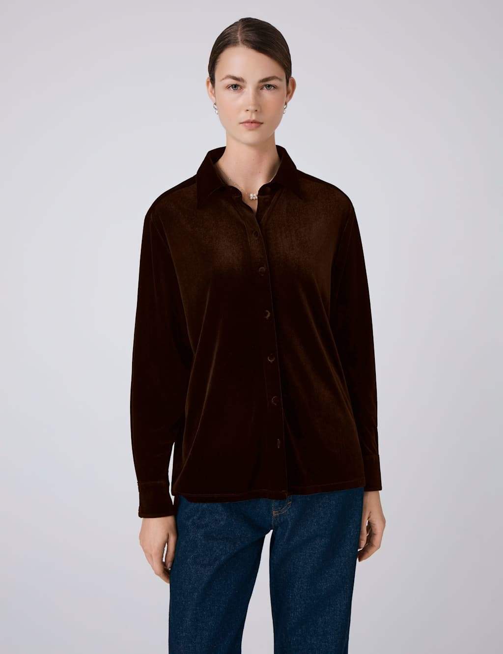Ghost Velvet Button Through Shirt Brown