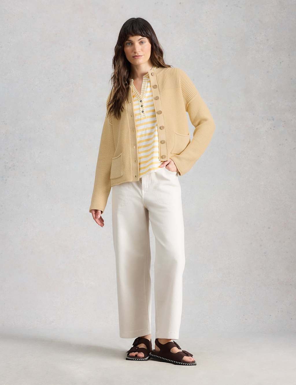 White Stuff Women's Pure Cotton Textured Cardigan - 10 - Yellow - Available at M&S