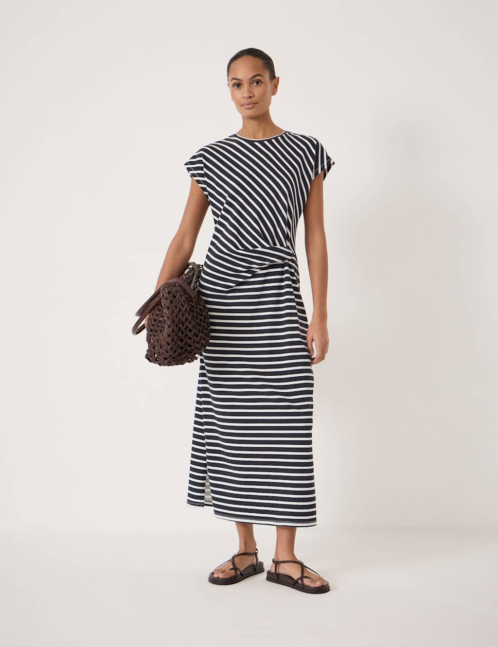 Hush Women's Pure Cotton Striped Midaxi Column Dress - Extra Small - Navy Mix - Available at M&S