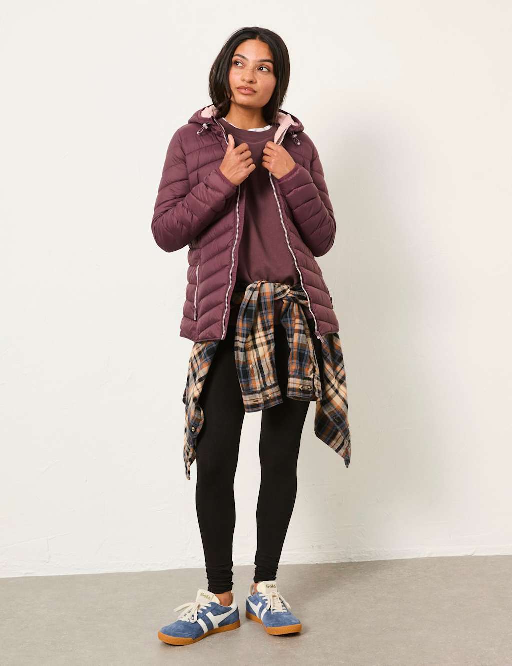 FatFace Lightweight Hooded Quilted Puffer Coat Purple