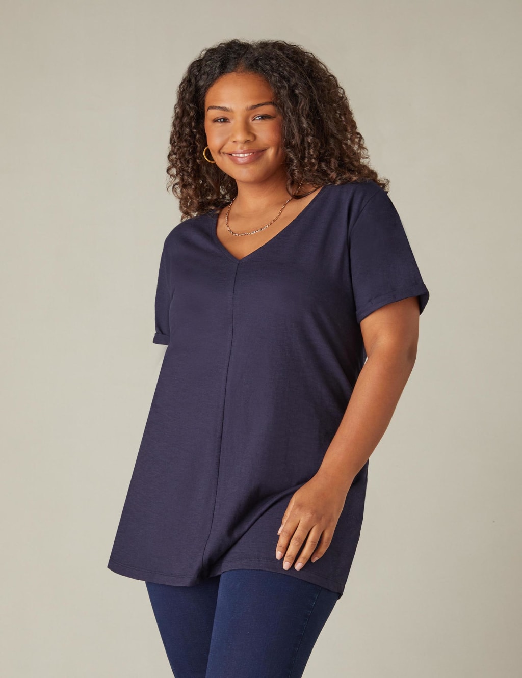 Pure Cotton Long V-Neck Longline T-Shirt