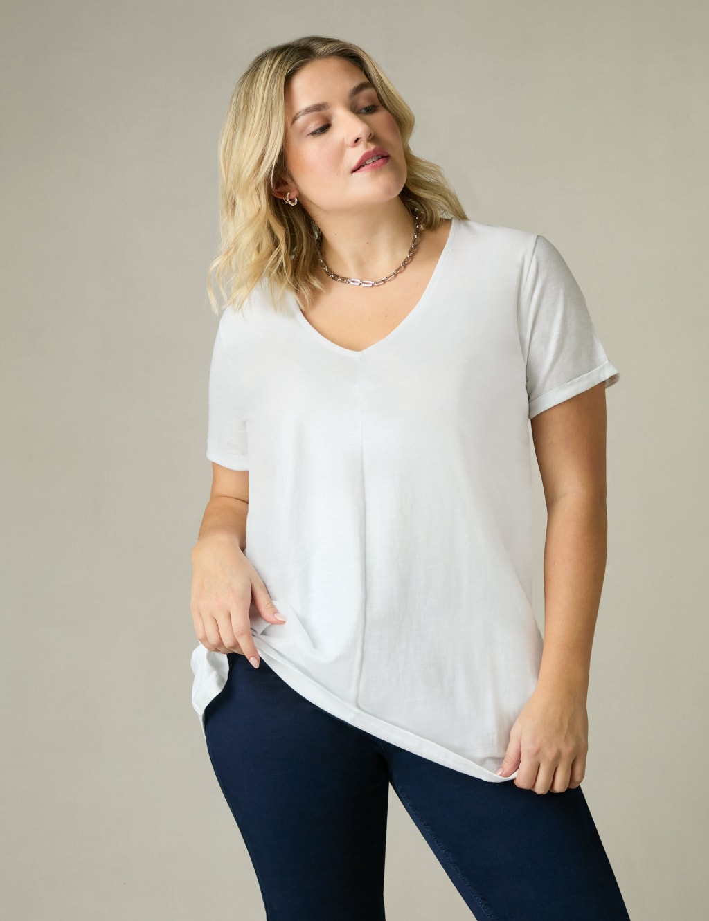 Pure Cotton Long V-Neck Longline T-Shirt