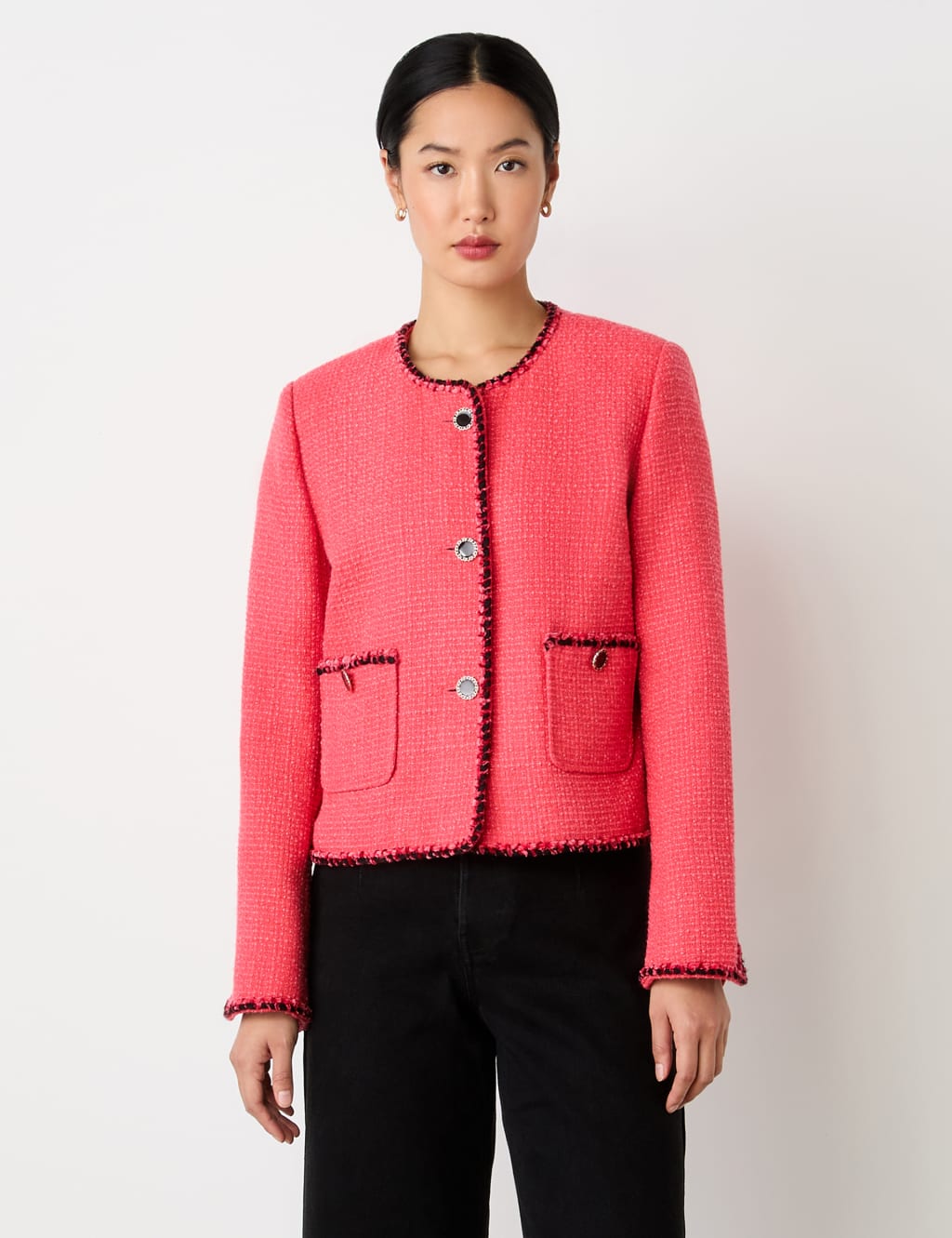 Tweed Collarless Short Jacket