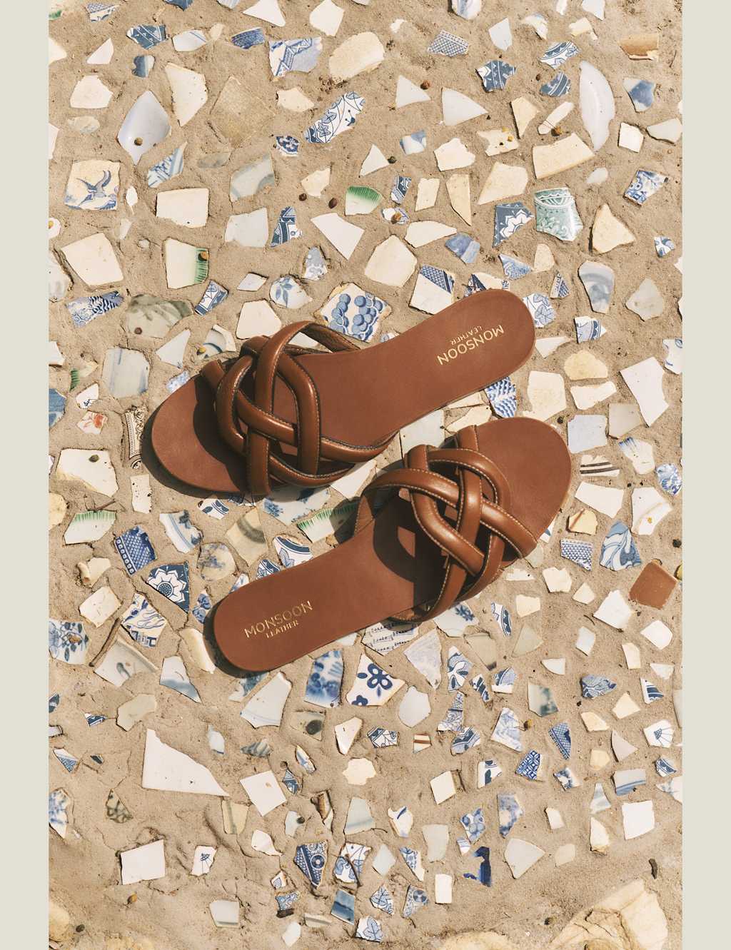 Monsoon Women's Woven Leather Flat Slider - 5 - Tan - Available at M&S