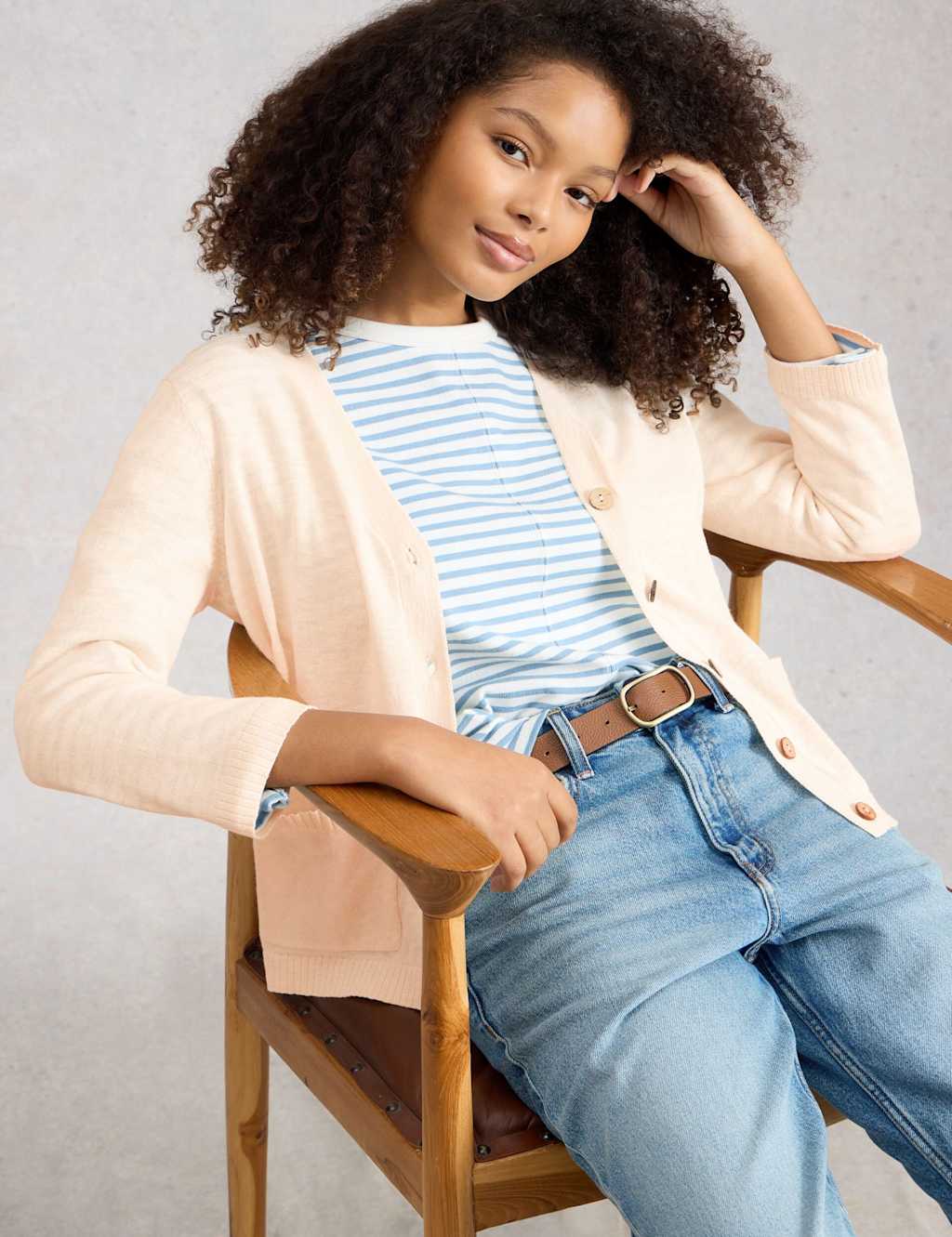 White Stuff Women's Cotton Rich V-Neck Button Front Cardigan - 10 - Natural - Available at M&S