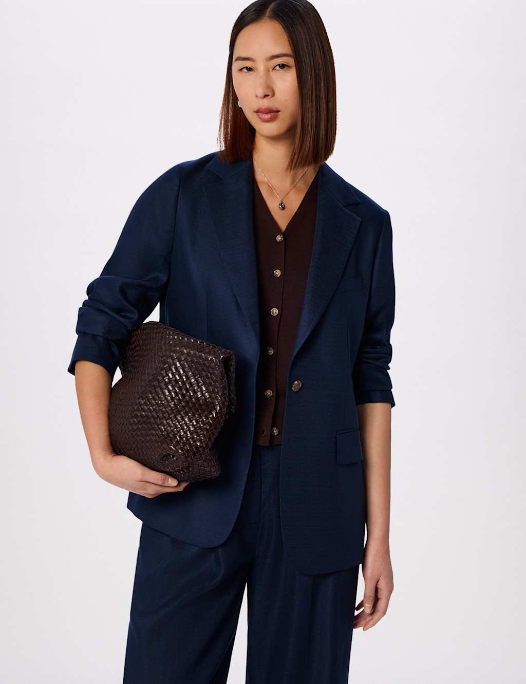 Whistles Women's Relaxed Blazer - 10 - Navy Mix - Available at M&S