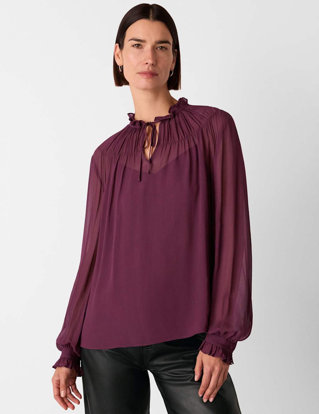 Whistles Tie Neck Blouse Plum