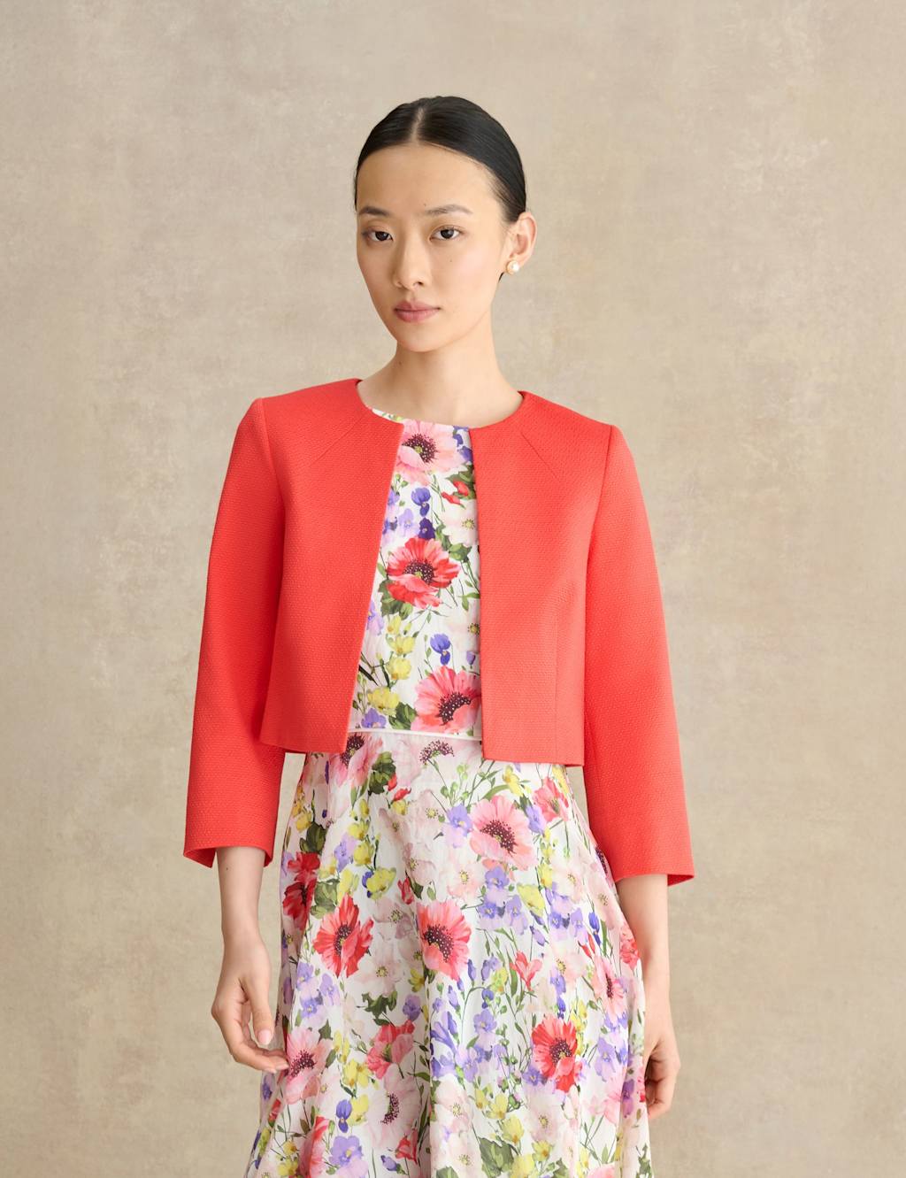 Hobbs Women's Cotton Blend Collarless Short Jacket - 12 - Red - Available at M&S