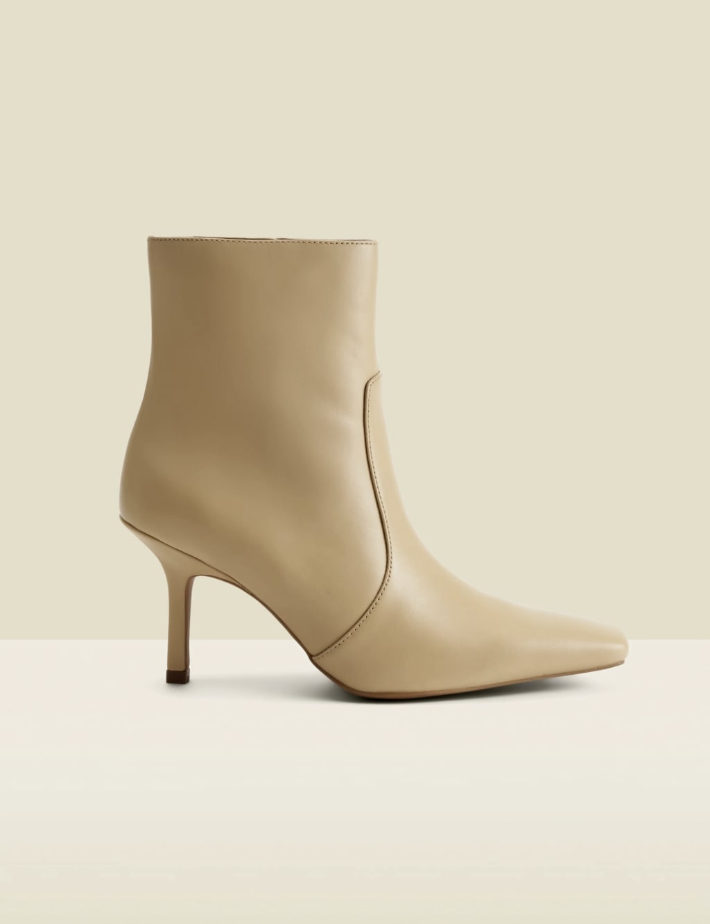 Leather Stiletto Heel Square Toe Ankle Boots