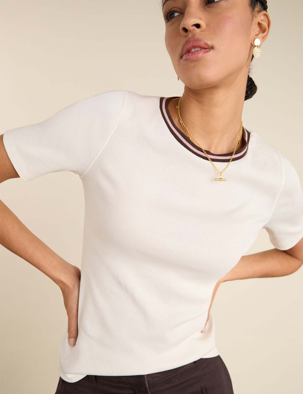 Baukjen Women's Pure Cotton Ribbed T-Shirt - 12 - Light Cream - Available at M&S