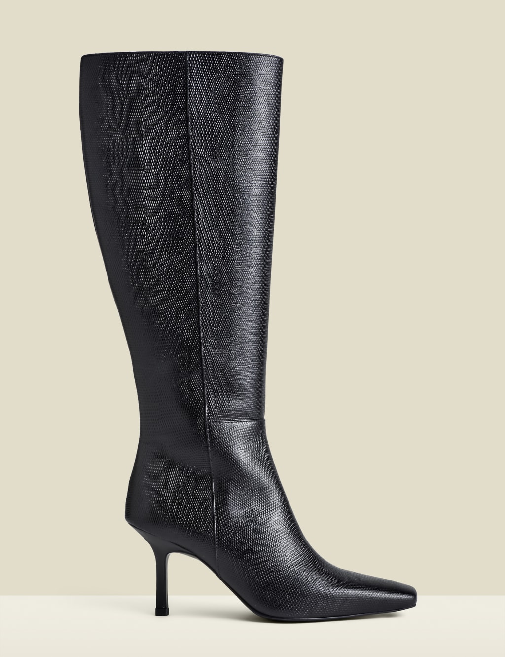 Leather Square Toe Knee High Boots